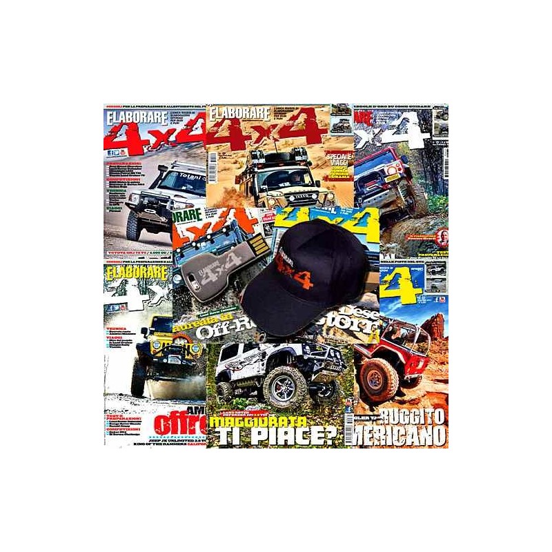 Abbonamento 2 anni Elaborare 4x4 di 12 numeri e chiavetta USB 16 GB o cappellino Abbonamento 2 anni Elaborare 4x4 di 12 numeri e chiavetta USB 16 GB o cappellino